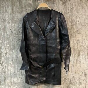 GUCCI Women's Black Genuine Leather Jacket Trench Style Coat with Belt Size 40